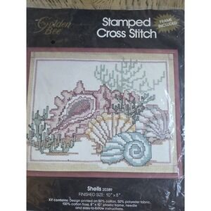 Golden Bee Stamped Cross Stitch Kit Shells #20389 Beachy Framed New Crossstitch